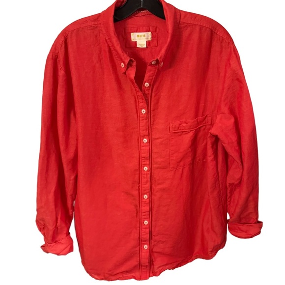 Athropologie Maeve Button down Linen blend Shirt Top Women's M Red Long Sleeve - Picture 1 of 10